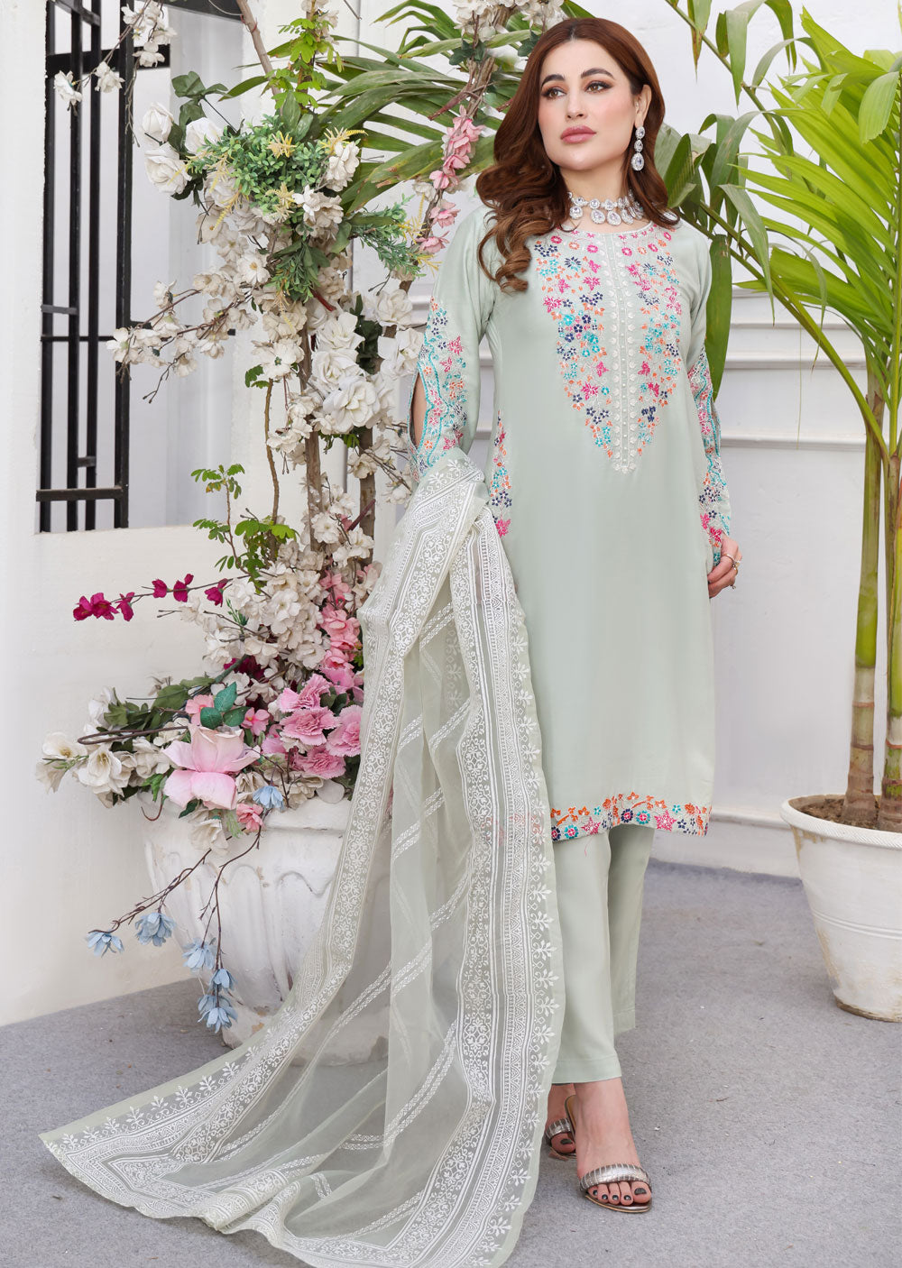 HK248 - Mint Readymade Linen Suit - Memsaab Online