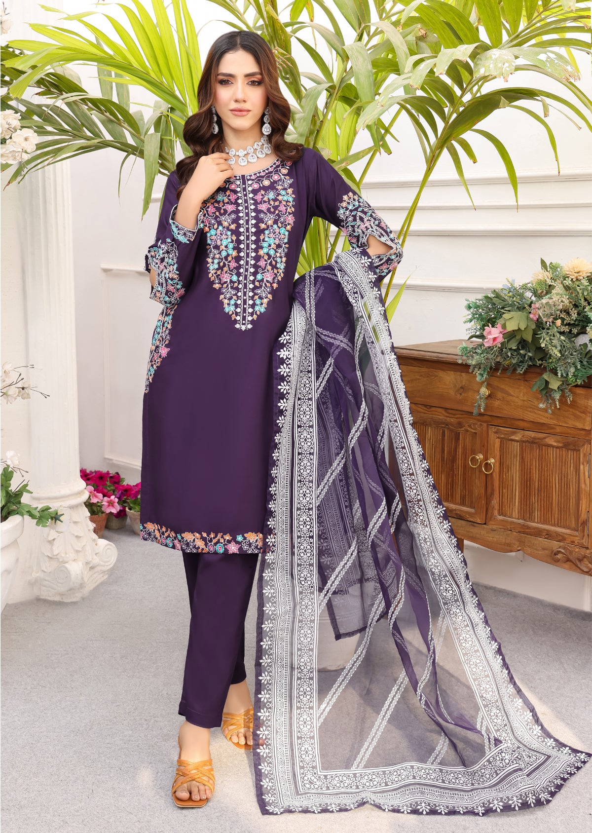 HK248 - Purple Readymade Mummy & Me Linen Suit - Memsaab Online