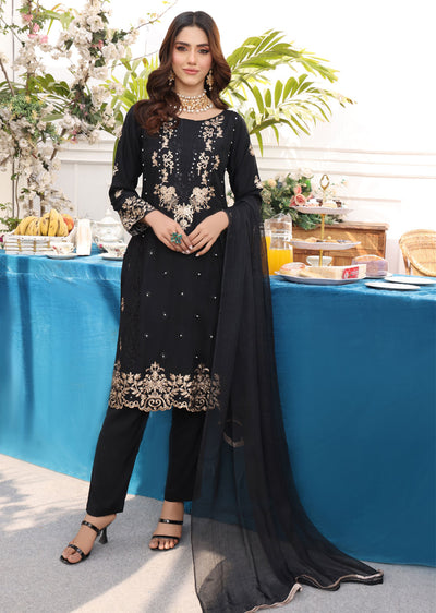 HK249 - Black Readymade Linen Suit - Memsaab Online