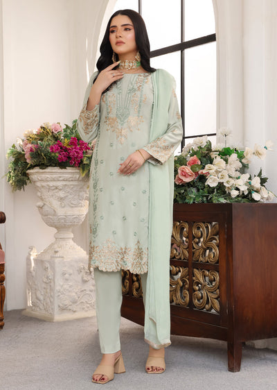 HK249 - Mint Readymade Linen Suit - Memsaab Online