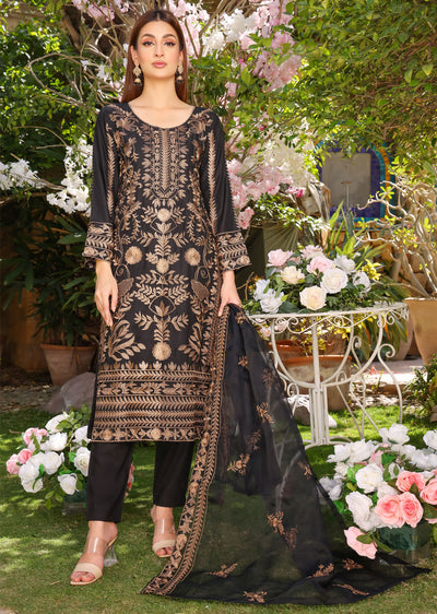 HK256 Lira - Black Readymade Linen Mother & Daughter Suit - Memsaab Online