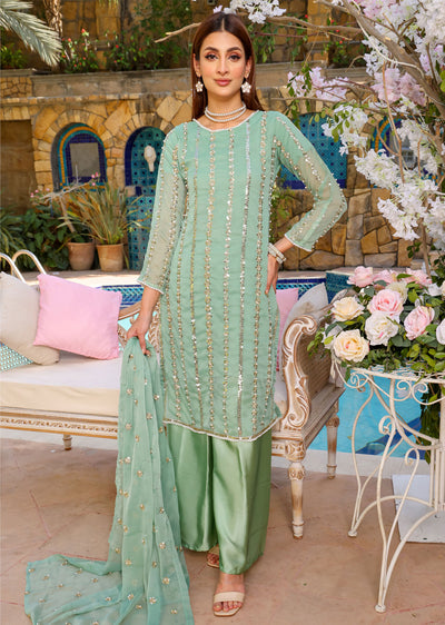 HK260 Zilla - Mint Readymade Mummy n Me Chiffon Suit - Memsaab Online