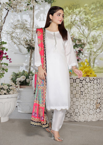 HK265 Zarora - White Readymade Raw Silk Mummy n Me Suit - Memsaab Online