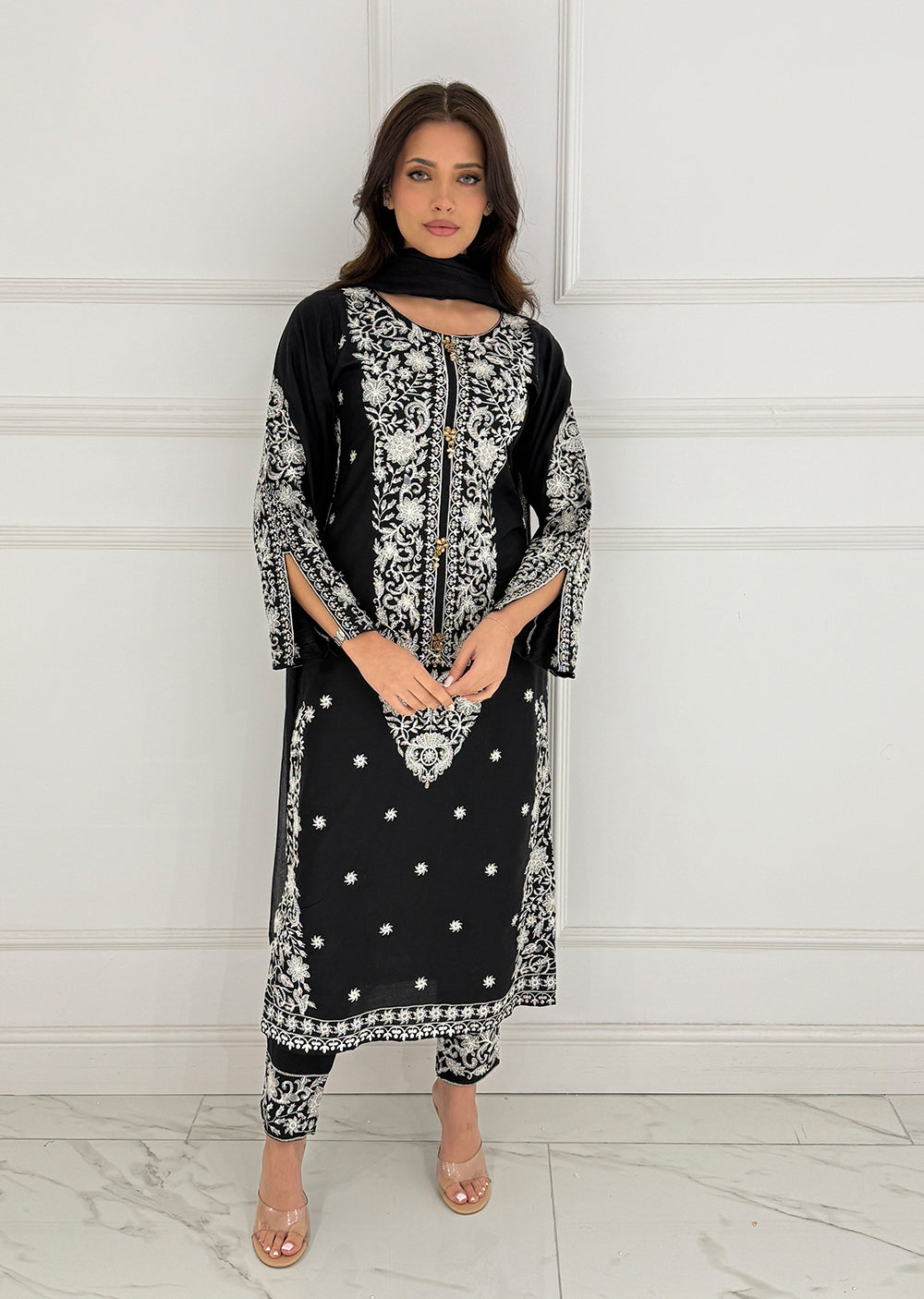 HK271 Jabeen - Black Linen Oufit - Memsaab Online