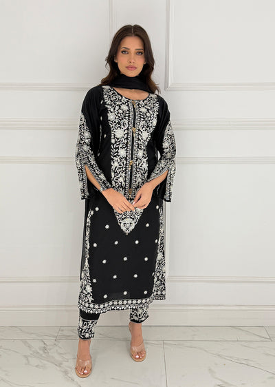 HK271 Jabeen - Black Linen Oufit - Memsaab Online