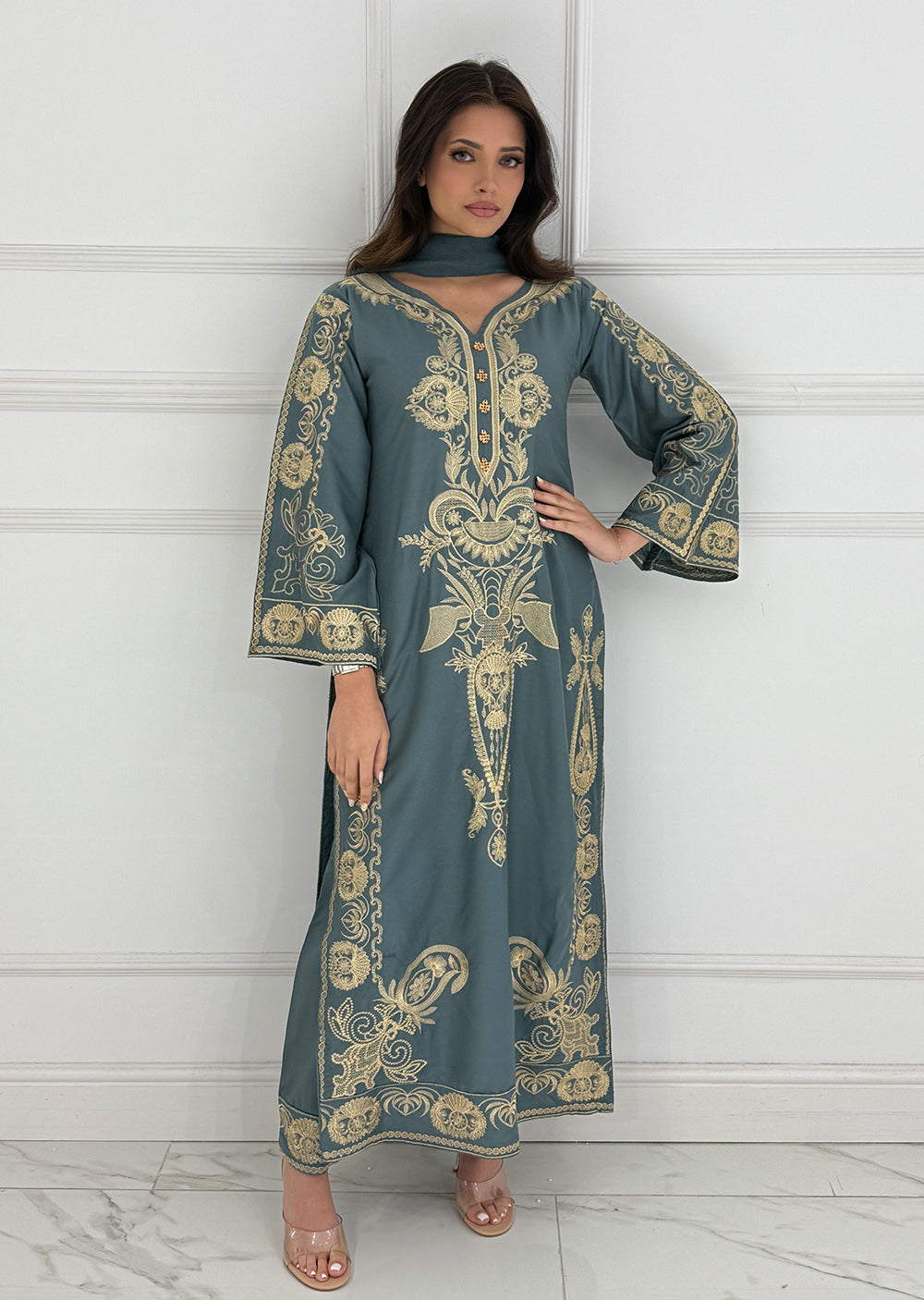 HK273 Riya - Grey Linen Oufit - Memsaab Online