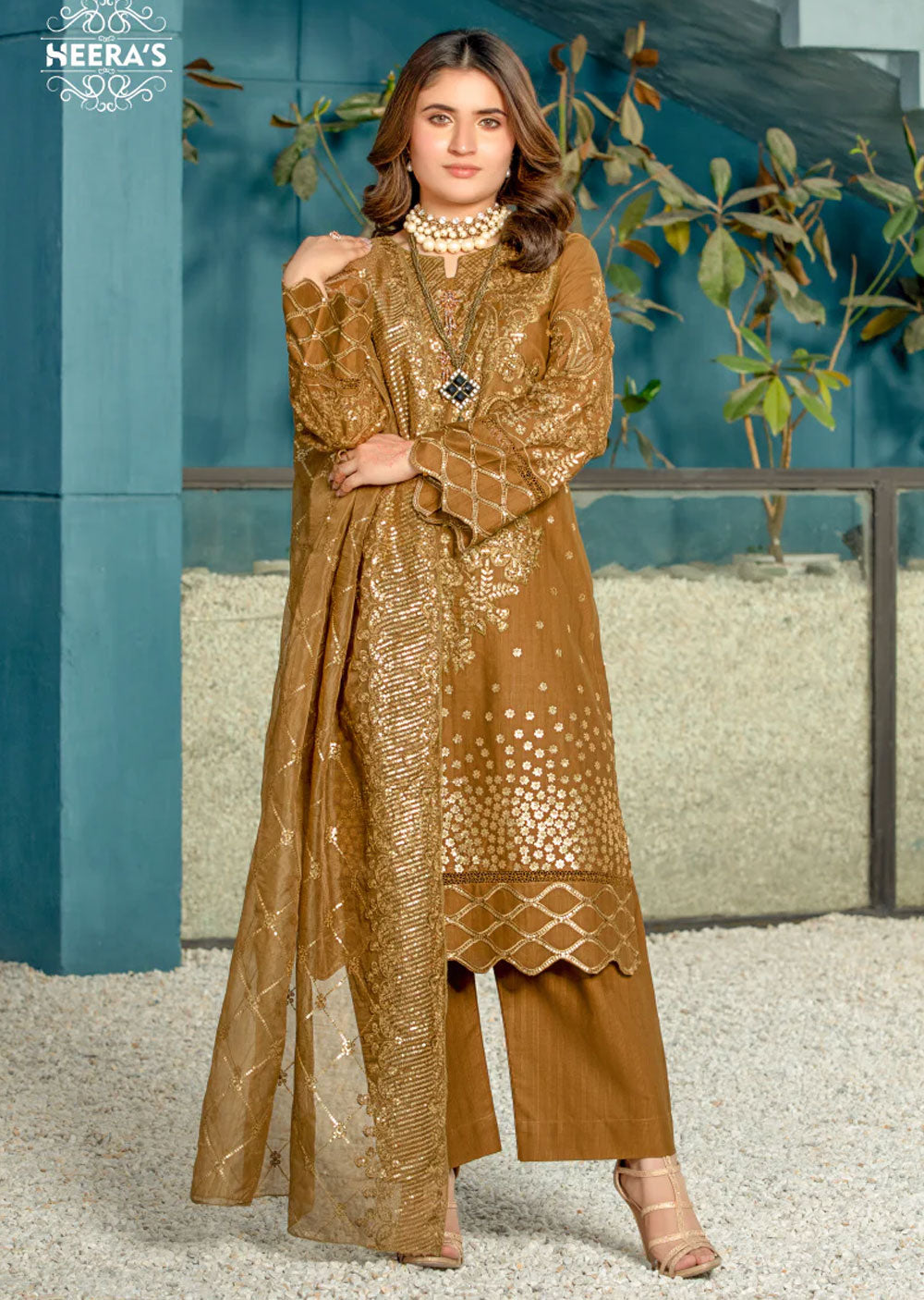 HSS-143 - Readymade Brown Cotton Suit - Memsaab Online