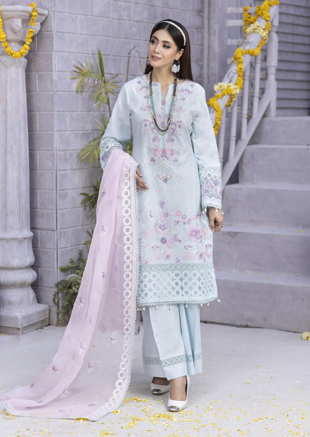 HSS-151 - Readymade Blue Cotton Suit - Memsaab Online