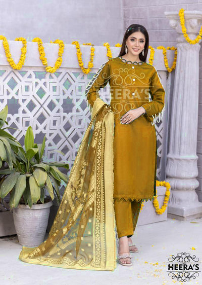 HSS-40 Readymade Mustard Lawn Suit - Memsaab Online