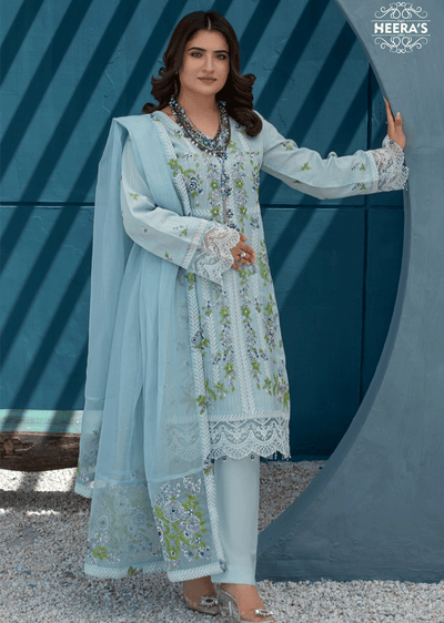 HSS-198 - Readymade - Luxury Sky Aroob Embroidered Suit - Memsaab Online