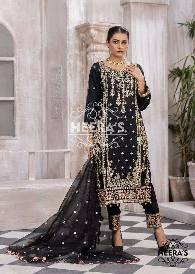 HSS-39 Readymade Black Organza Suit - Memsaab Online