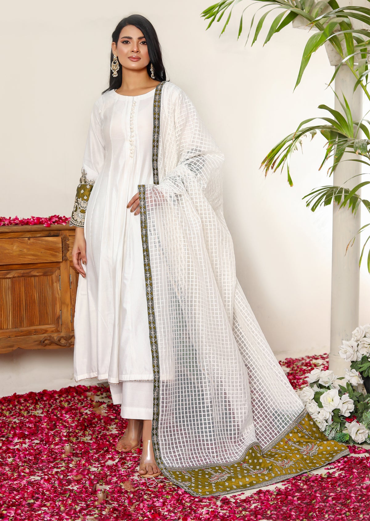 KLD1033 Riri - White/Mustard Readymade Suit - Memsaab Online