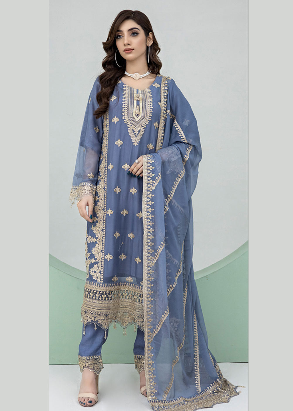 RGZ4020 Readymade Grey Chiffon suit - Memsaab Online