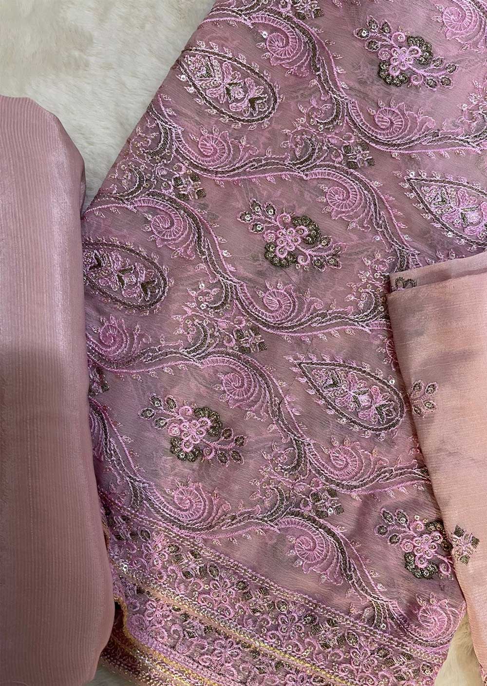 E-04 - Lilac Unstitched Chiffon/Silk Suit - Memsaab Online