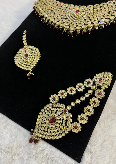 4640 Necklace Set Maroon - Memsaab Online