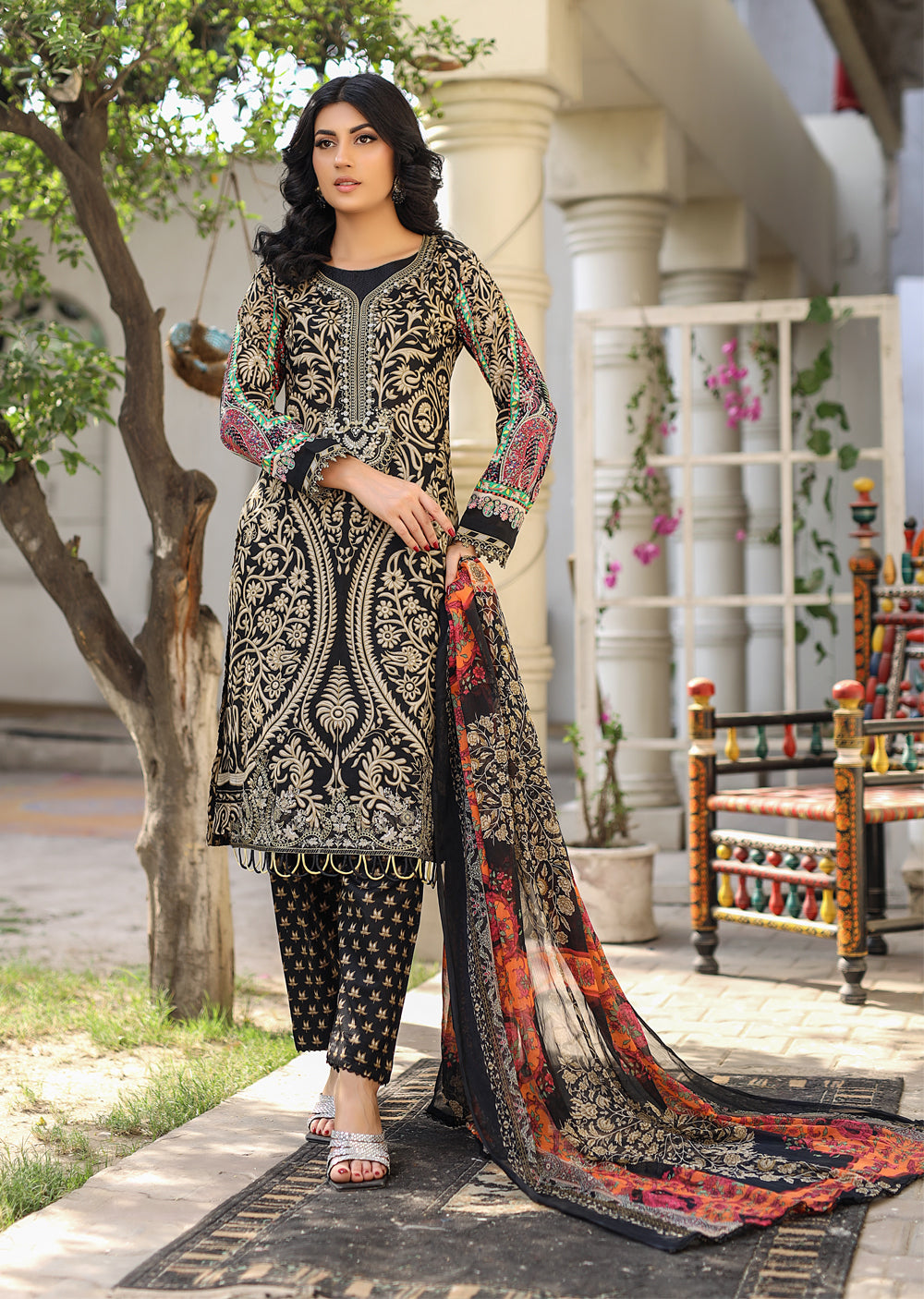 MDNA-06 - Black Embroidered Lawn Outfit