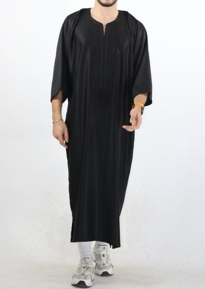 MRC008 Black Premium Moroccan Embroidered Thobe - Memsaab Online