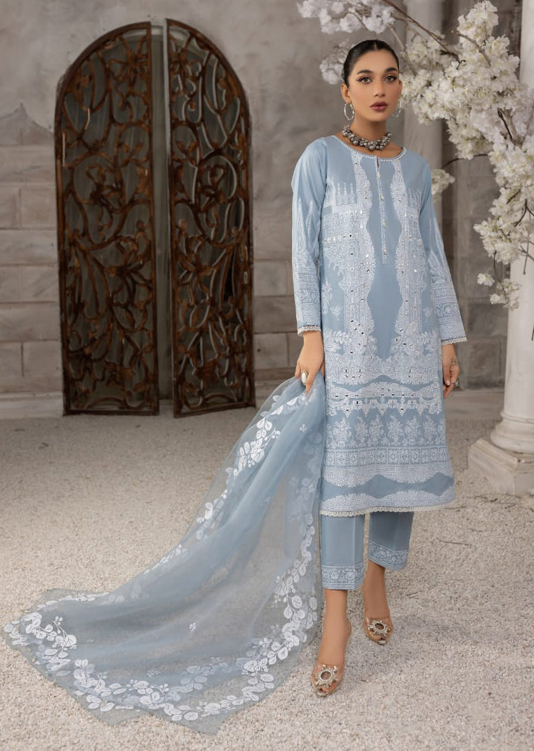 MDM-55-B - Grey Madame Mirror Embroidered Suit - Memsaab Online