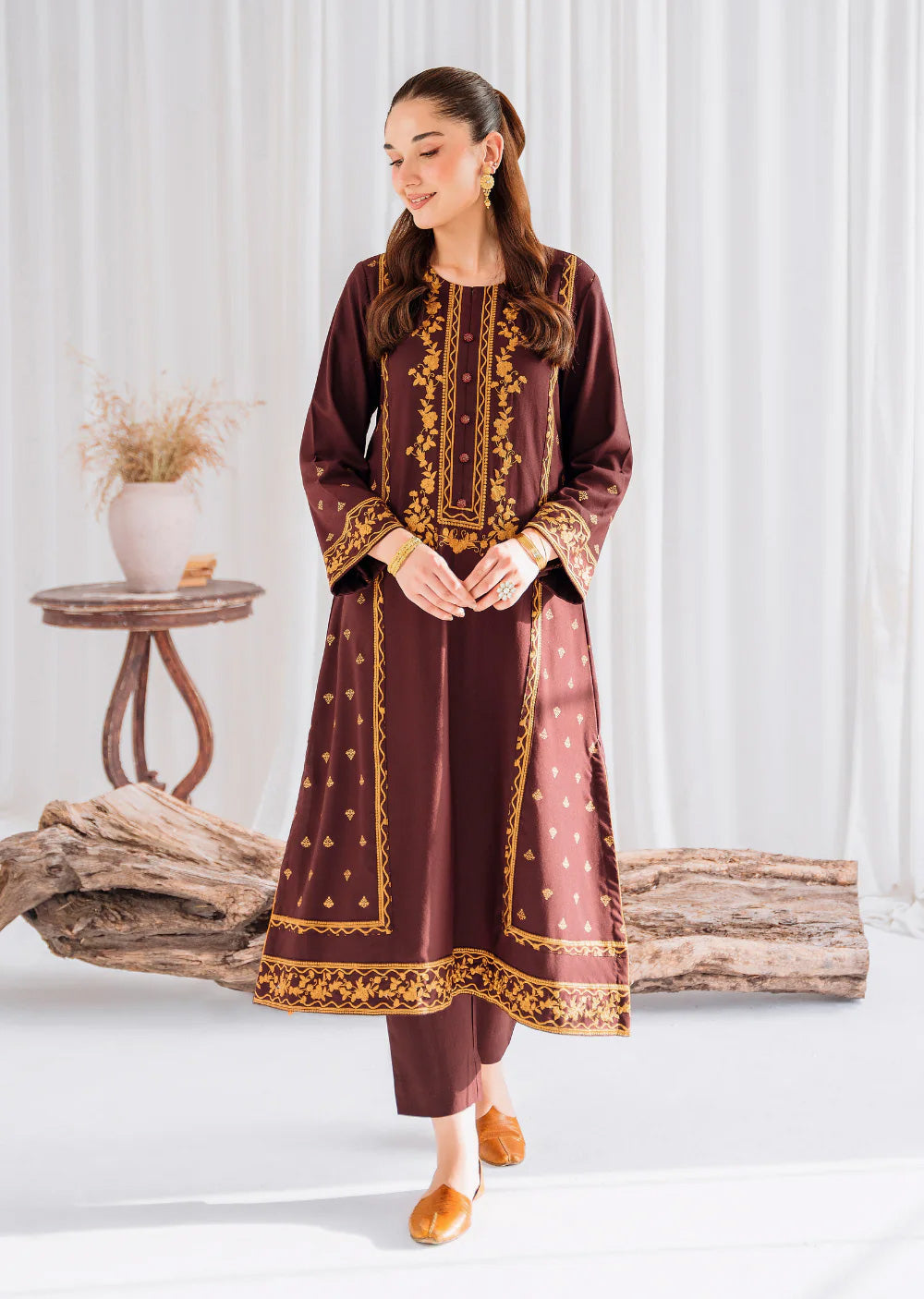 Marwa - Readymade 3 Piece Garnet Suit - Memsaab Online