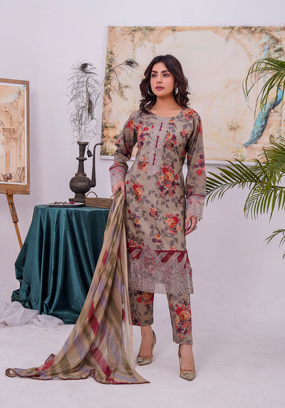 MDNA-12 - Light Brown Embroidered Lawn Outfit - Memsaab Online