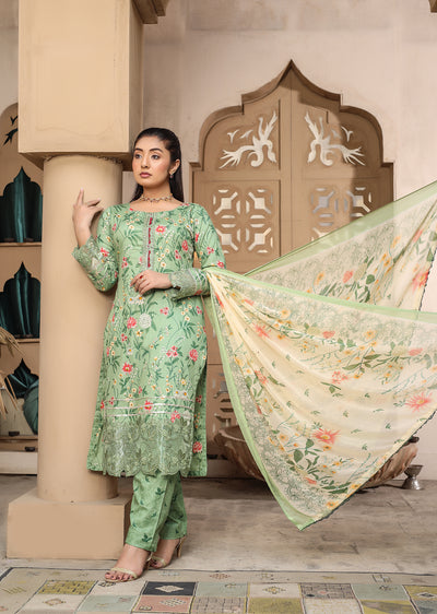 MDNA-15 - Green Embroidered Lawn Outfit - Memsaab Online