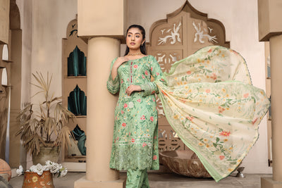 MDNA-15 - Green Embroidered Lawn Outfit - Memsaab Online