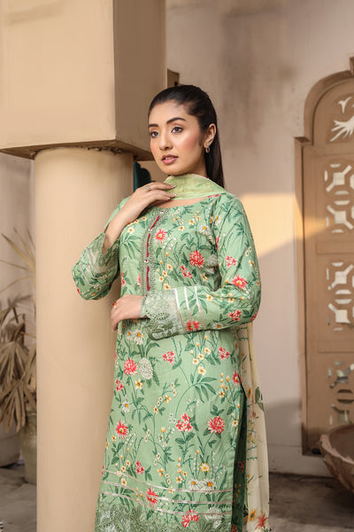 MDNA-15 - Green Embroidered Lawn Outfit - Memsaab Online