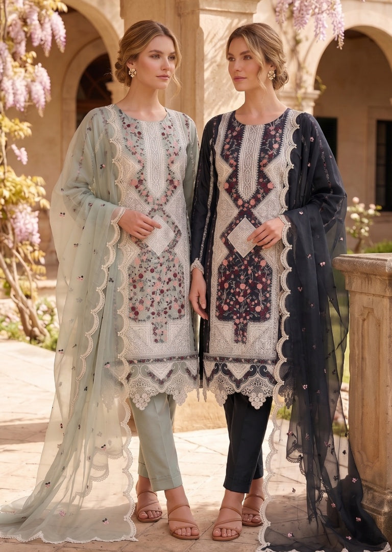 embroidered pakistani dresses Blue Embroidered Elegant Chiffon main image 1