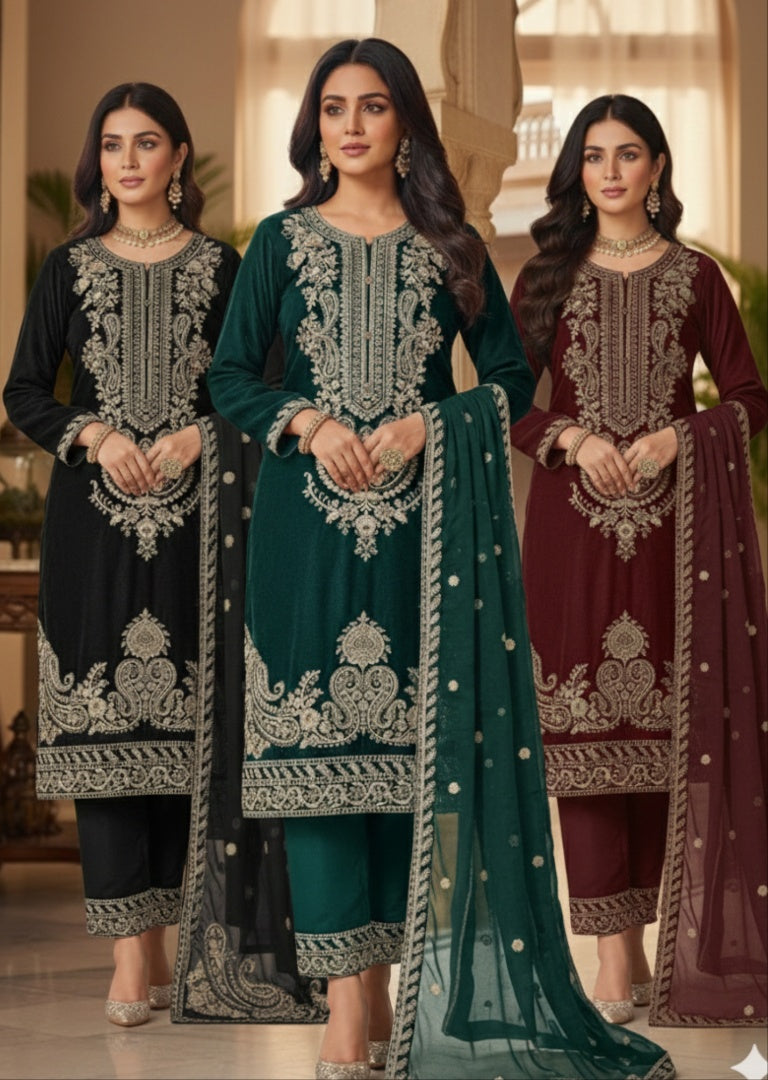 HK356 Readymade VELVET Outfit 2026 – Memsaab
