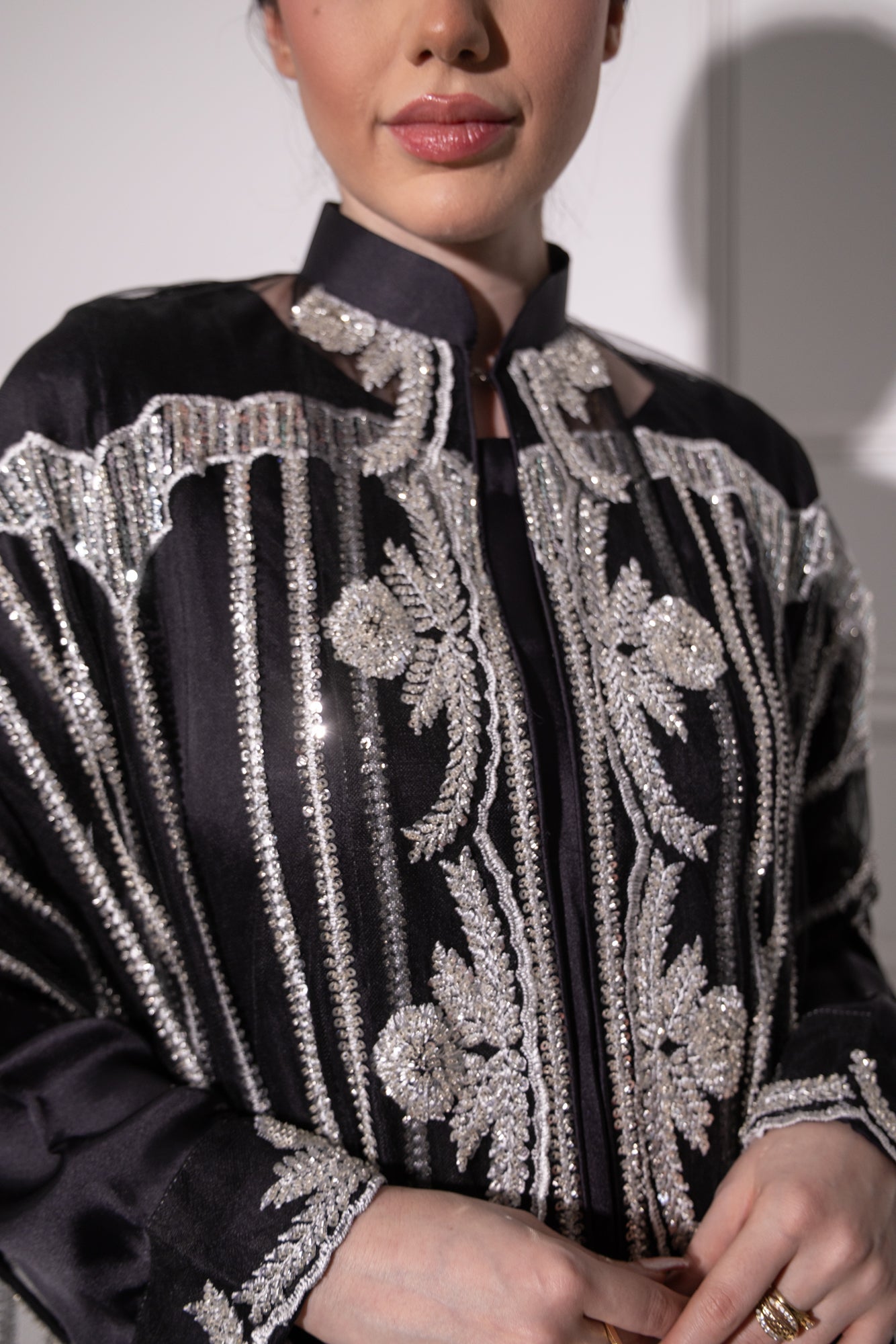SMN-101 Shalimi Black Fancy Jacket Kaftan - Memsaab Online