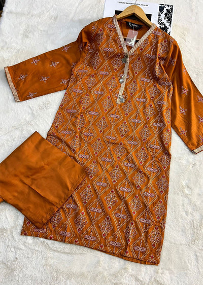 Mystery Suit Orange Readymade 2 Piece Linen Co-ord - Memsaab Online