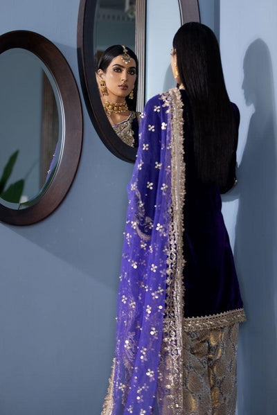 P-225 Indigo Velvet Readymade Khuda Baksh Creations 2024 - Memsaab Online