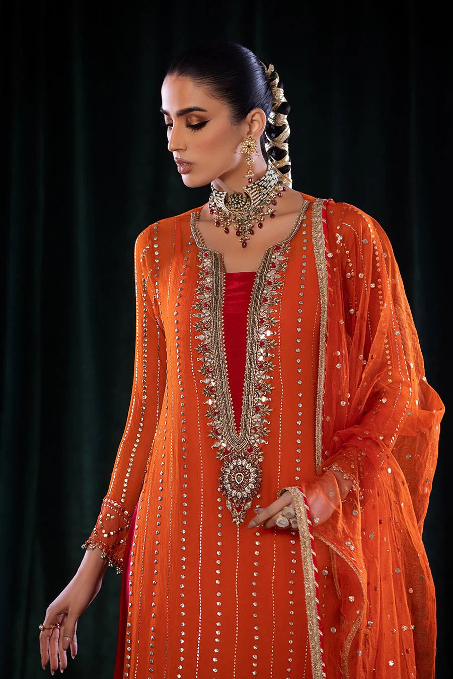 P-257 Orange Readymade Khuda Baksh Creations 2024 - Memsaab Online