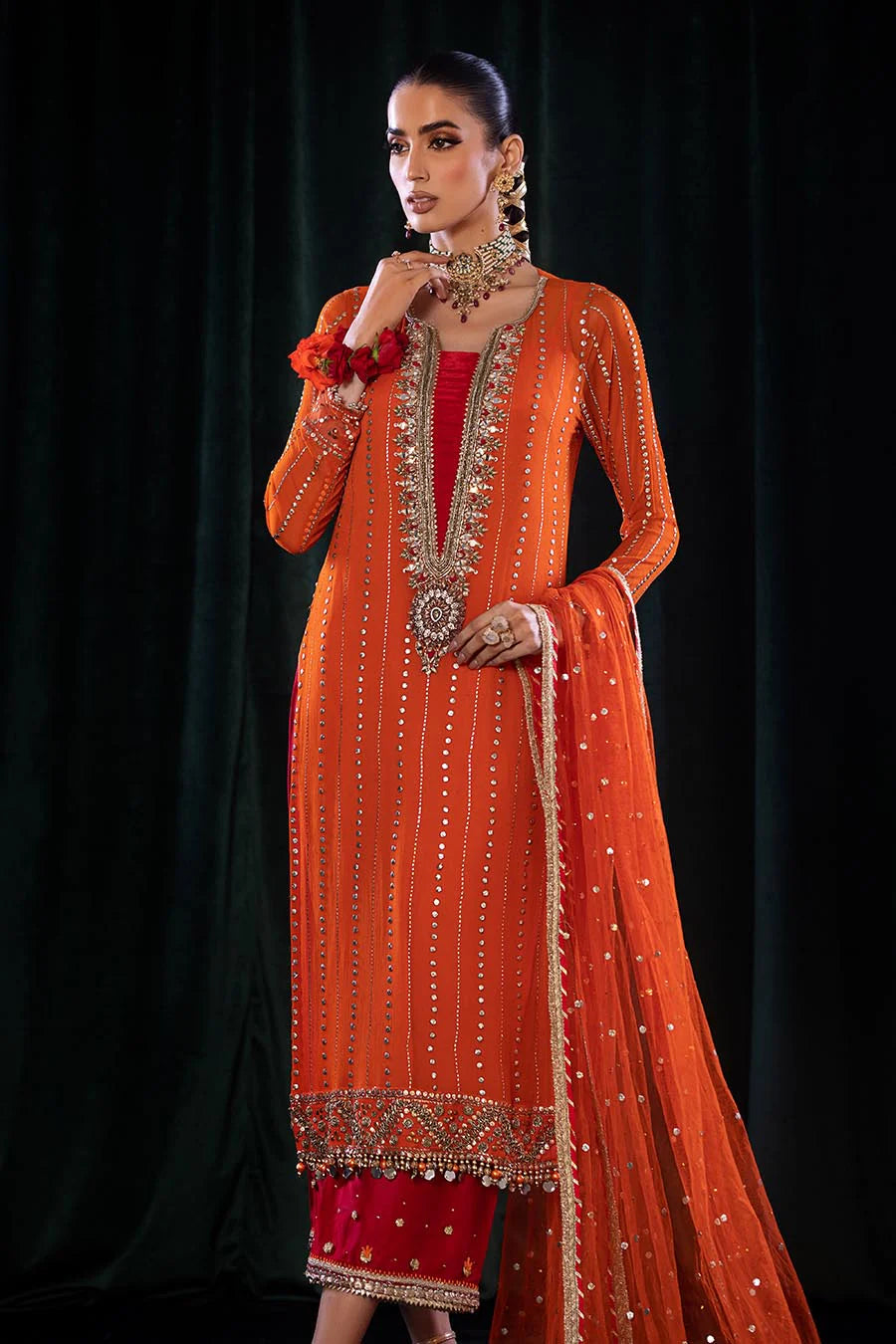 P-257 Orange Readymade Khuda Baksh Creations 2024 - Memsaab Online