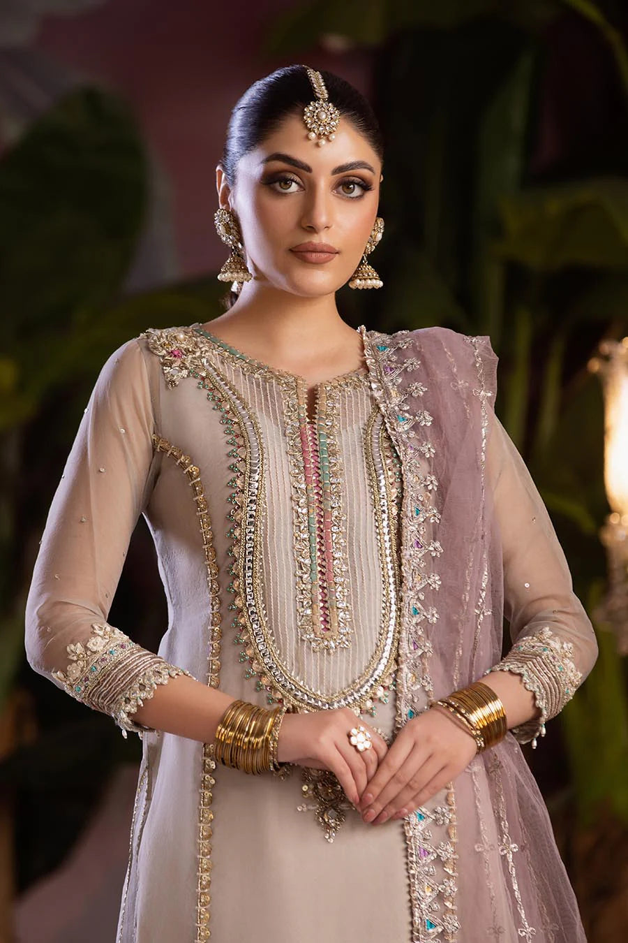 P-258 - Beige - Readymade - Khuda Baksh Suit - Memsaab Online