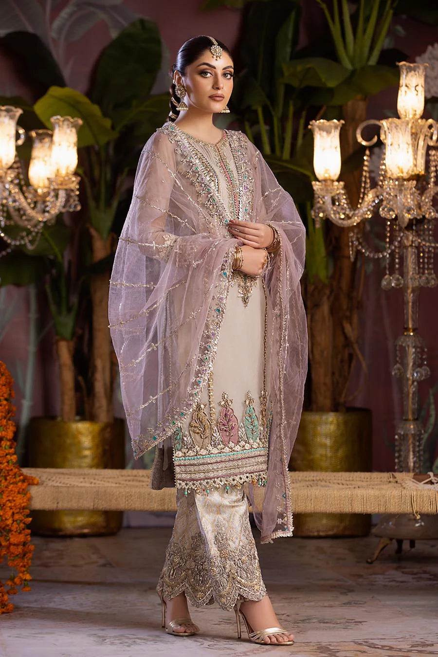 P-258 - Beige - Readymade - Khuda Baksh Suit - Memsaab Online