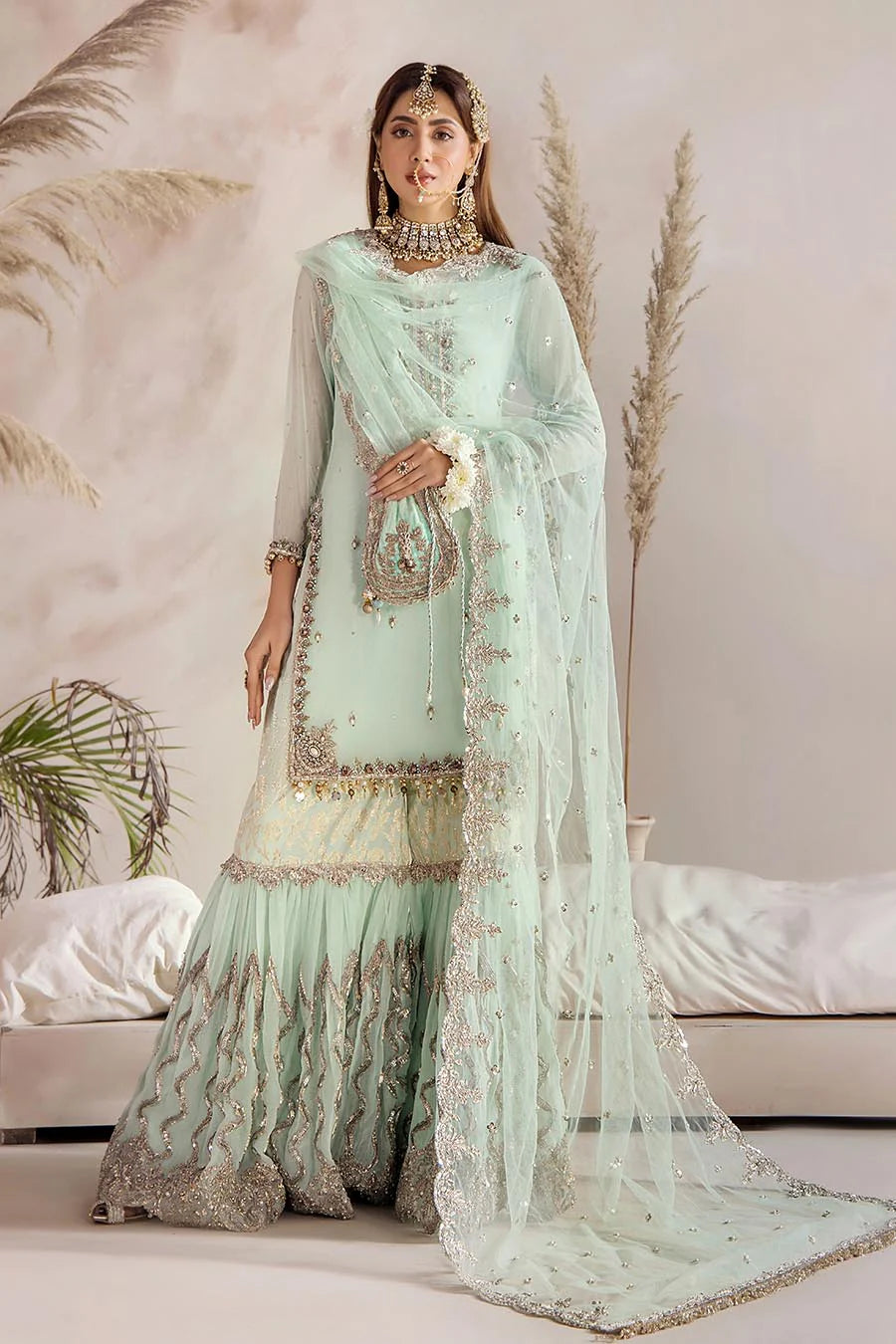 P-267 - Readymade - Mint - Khuda Baksh Outfit - Memsaab Online