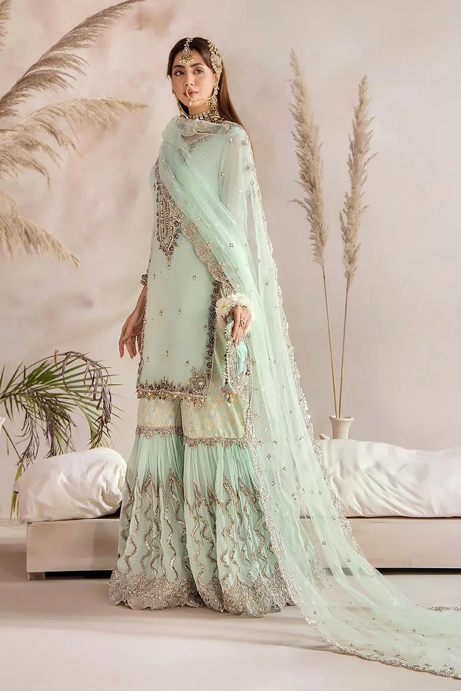 P-267 - Readymade - Mint - Khuda Baksh Outfit - Memsaab Online