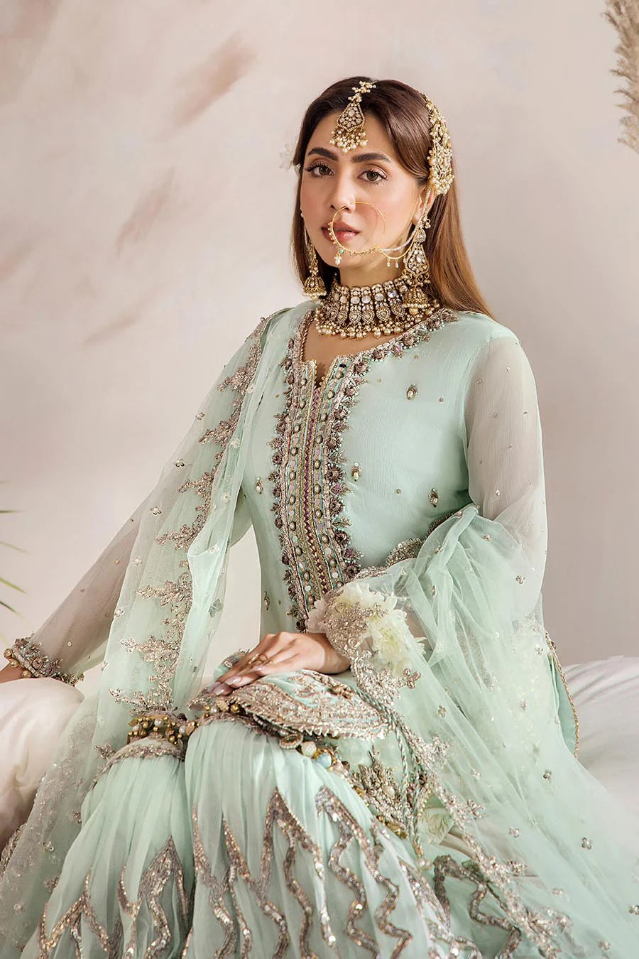 P-267 - Readymade - Mint - Khuda Baksh Outfit - Memsaab Online