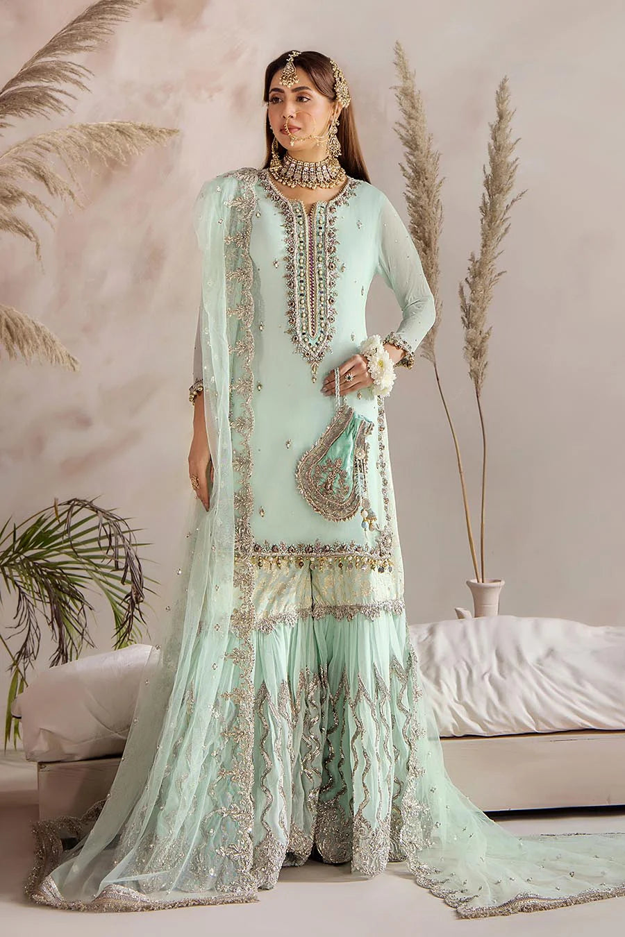 P-267 - Readymade - Mint - Khuda Baksh Outfit - Memsaab Online