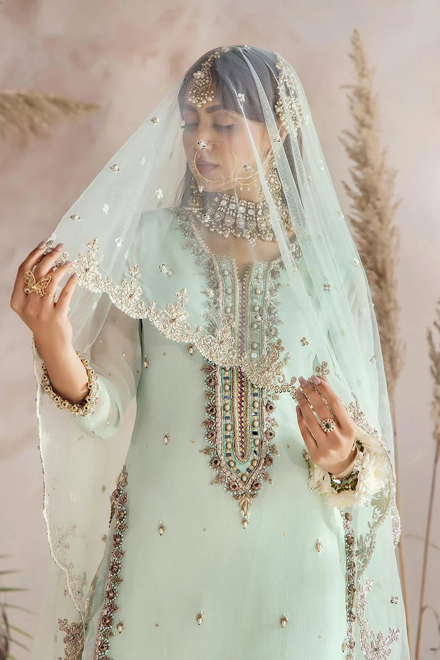 P-267 - Readymade - Mint - Khuda Baksh Outfit - Memsaab Online