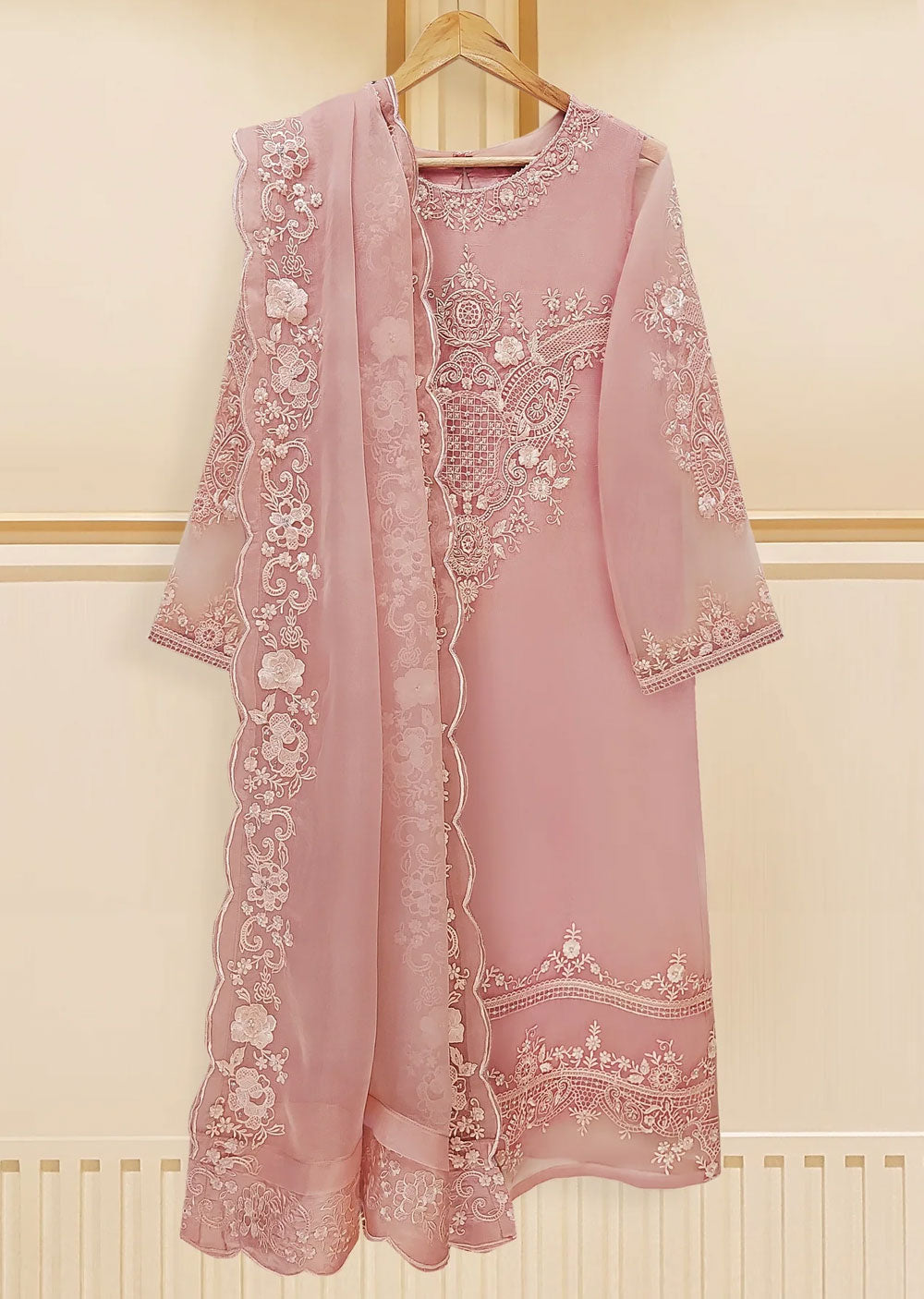 S109310 - Readymade -Pure Organza Embroidered Suit by Agha Noor 2024 - Memsaab Online