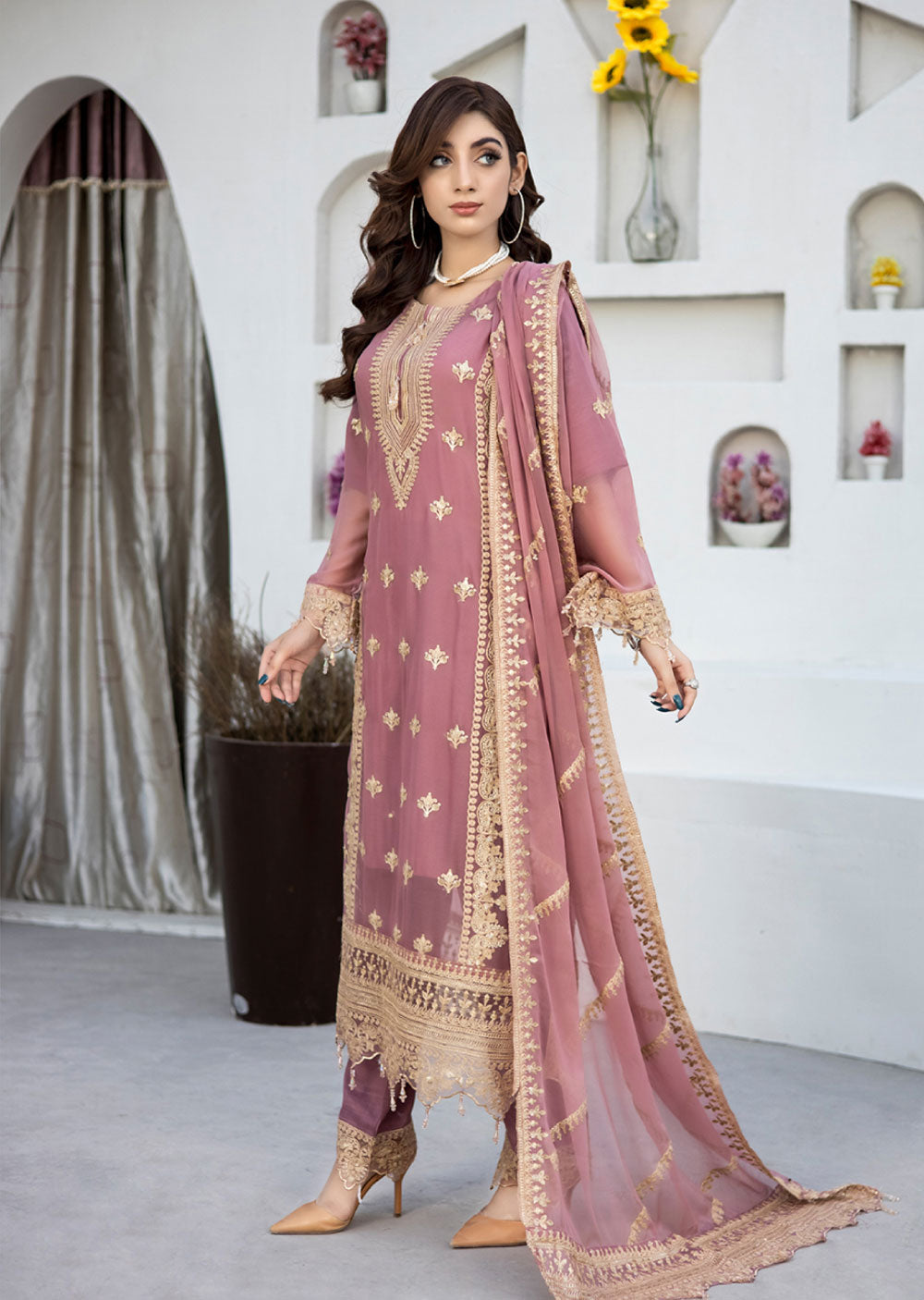 RGZ4020 Readymade Pink Chiffon suit - Memsaab Online