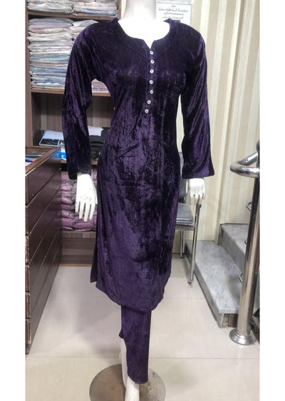 BP1203 Purple Readymade 2 piece Velvet Suit - Memsaab Online