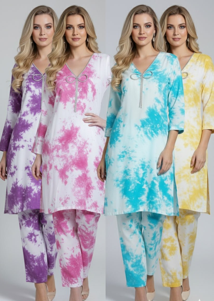 RBY-137- Tye & Dye Crepe 2 Piece Co-ord - Memsaab Online
