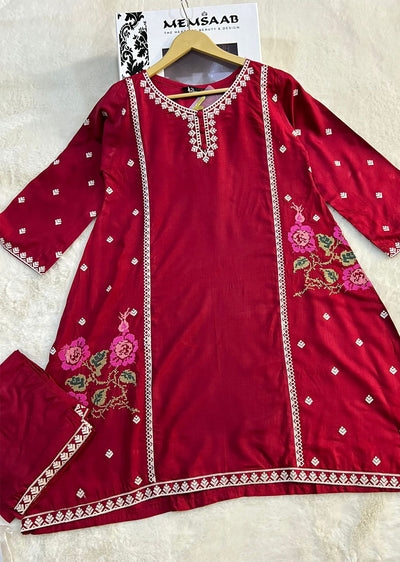 Mystery Suit Red Readymade 2 Piece Linen Co-ord - Memsaab Online