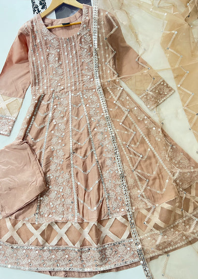 RGZ1402 Readymade Peach Linen Dress - Memsaab Online