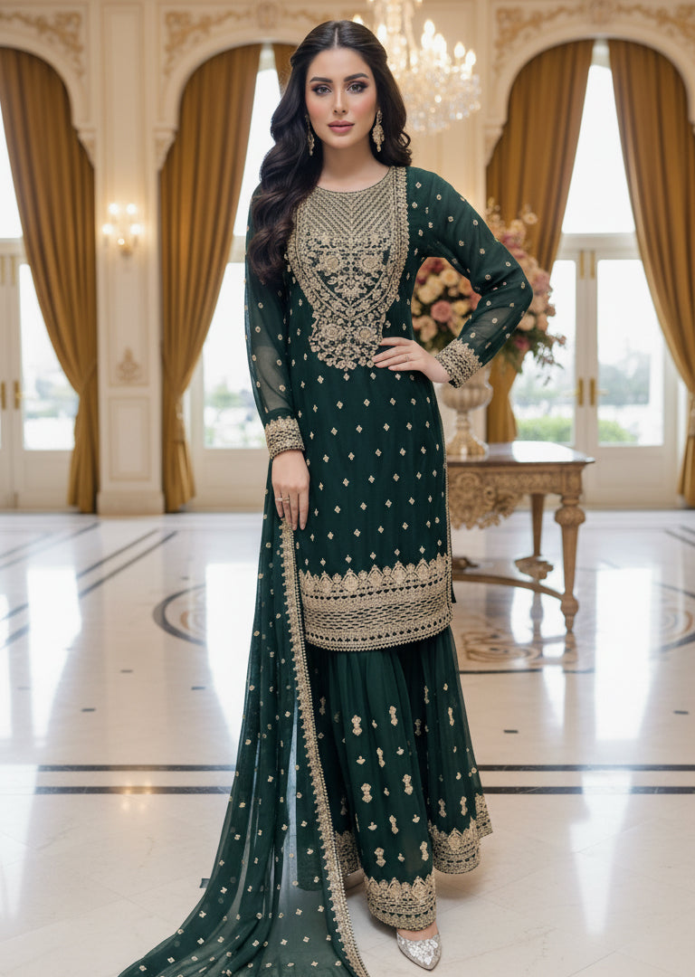 Shaz1902 - Readymade Chiffon Shararah Suit - Memsaab Online