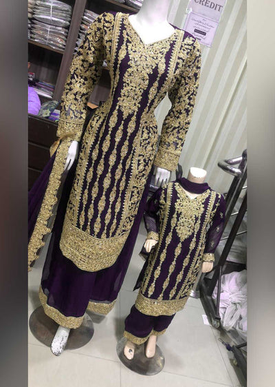 SHAZ6572 Purple Readymade Mother & Daughter Dress - Memsaab Online