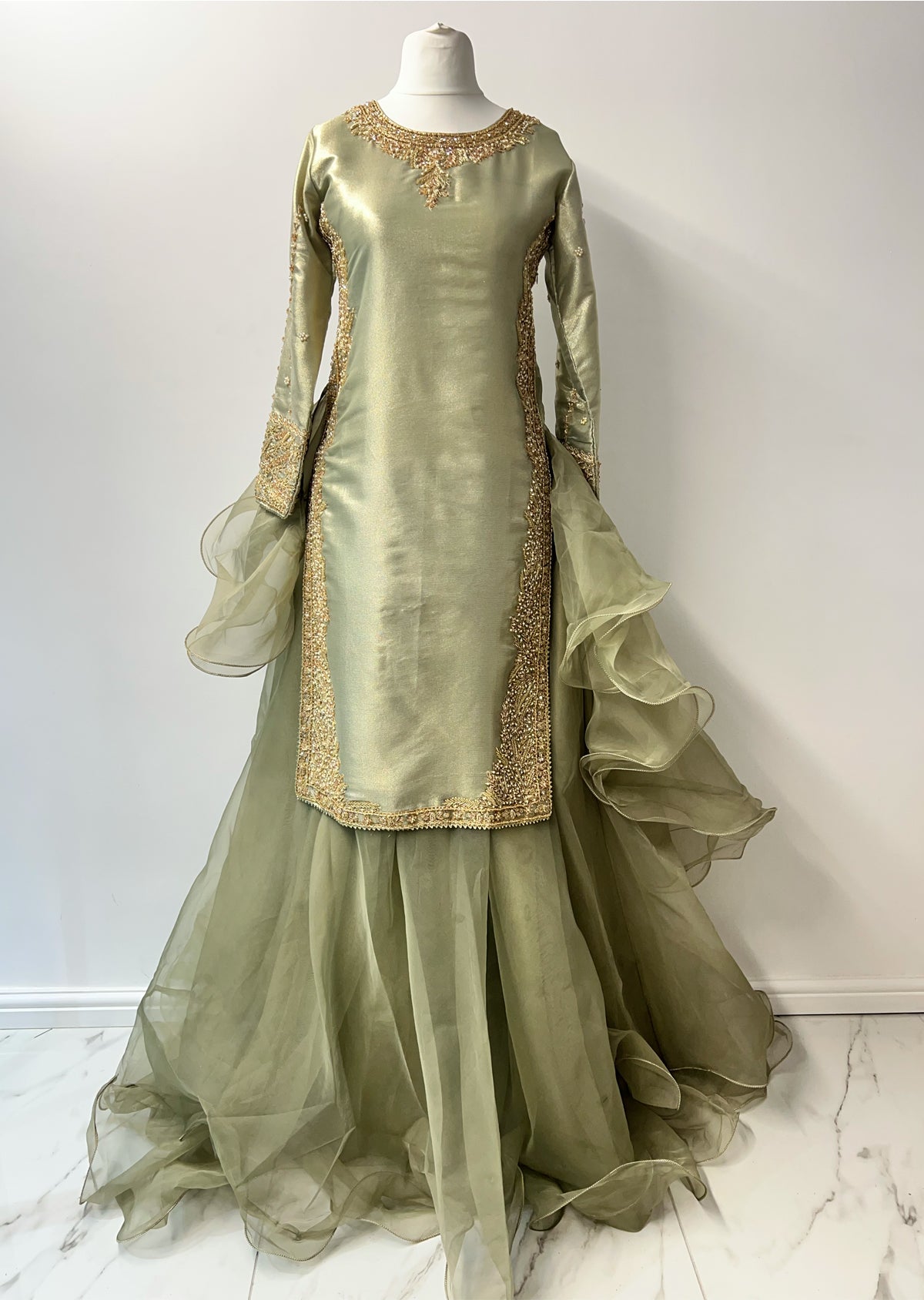 SRB1408 - Saiyaara - Sage Green Sehrish B Designer - Memsaab Online